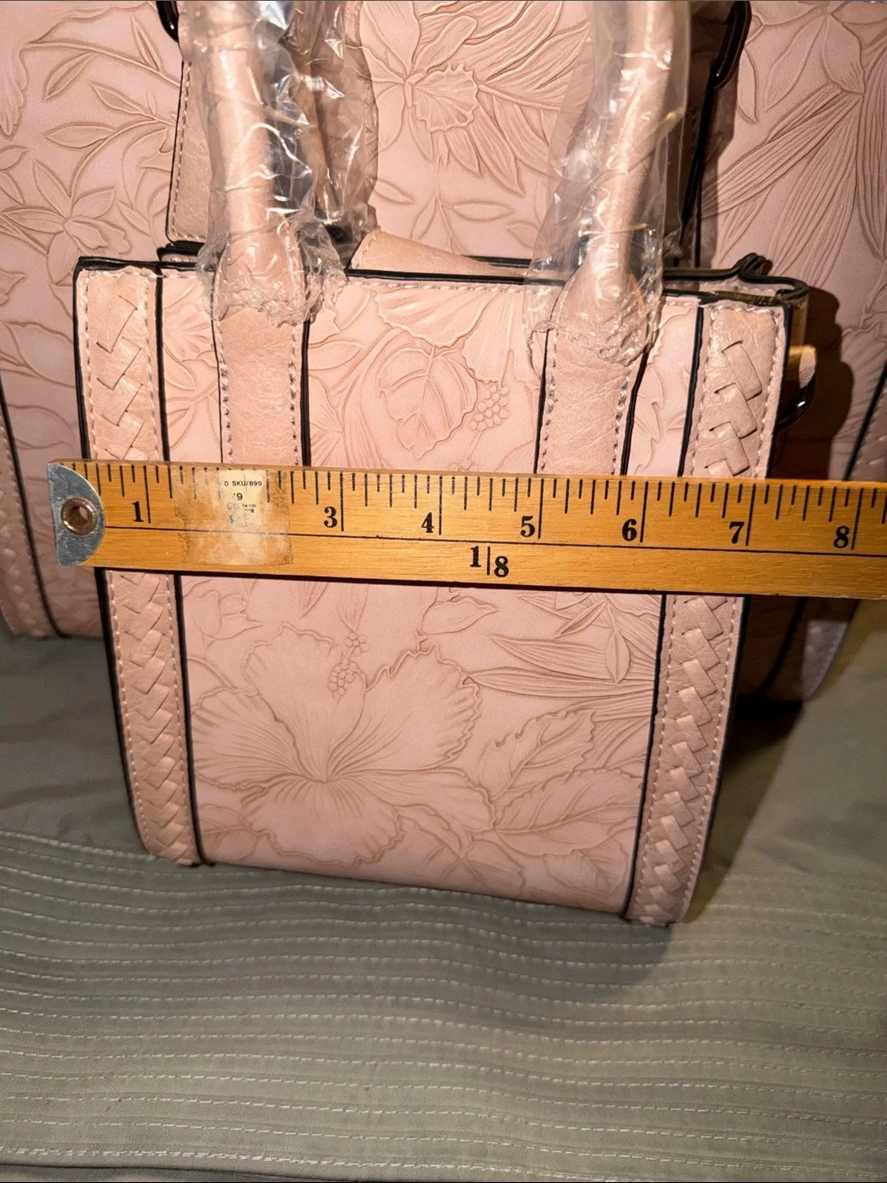 NWT 2-Piece Blush Pink Floral Embossed Structured Satchel & Mini Tote Bag Set